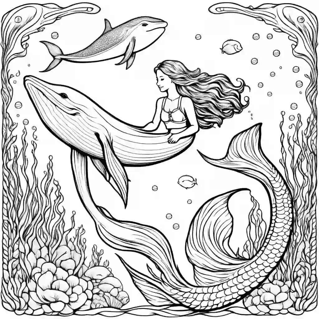 Mermaid and a Whale coloring pages